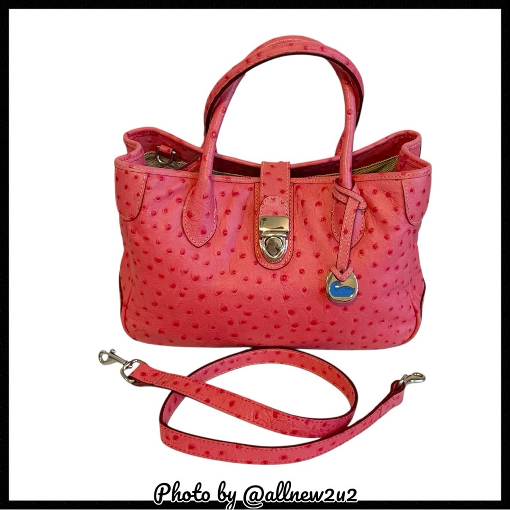 Dooney & Bourke Leather Double Handle Ostrich Pattern Pink Satchel